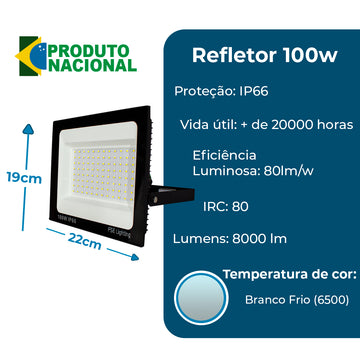 Refletor Super Led Holofote 100w Bivolt A Prova De Água Branco Frio